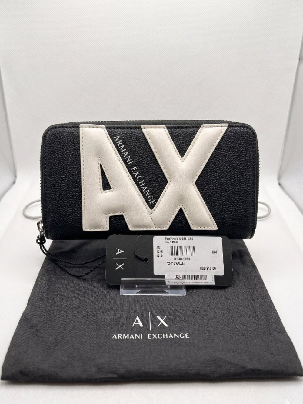 Armani Exchange Black Horizontal Zip-Around Continental Long Wallet w/ Dust Bag